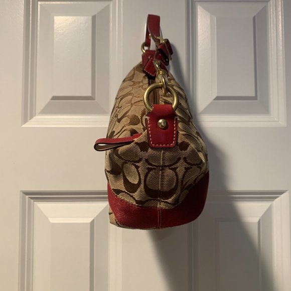 Coach Purse Khaki and Maroon - Picture 2 of 5